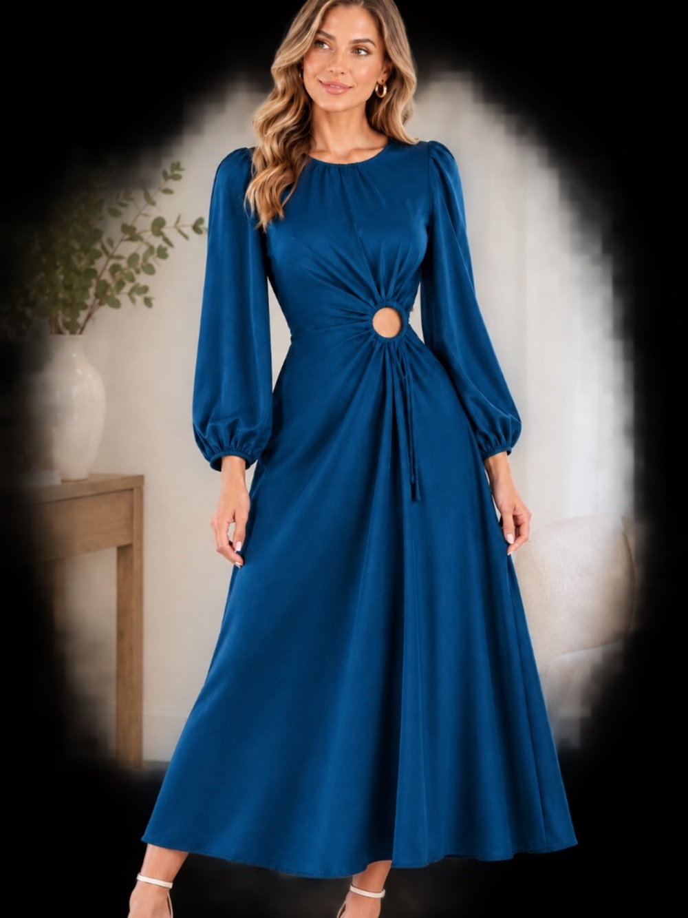 NWT Prettygarden Women’s Satin Long Sleeve Crewneck Cutout Cocktail Dress Size S